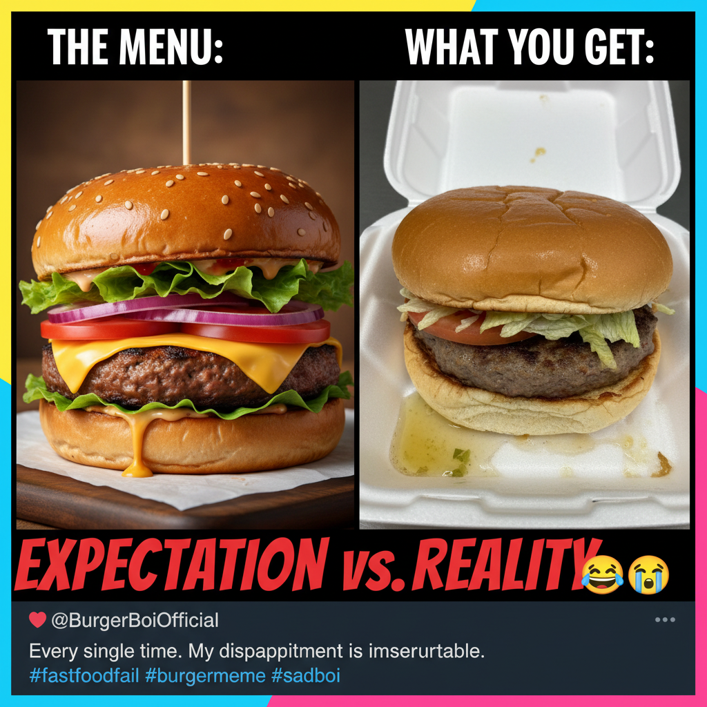 Ordered a gourmet burger. Got a sad, squished patty that looks like it lost a fight.