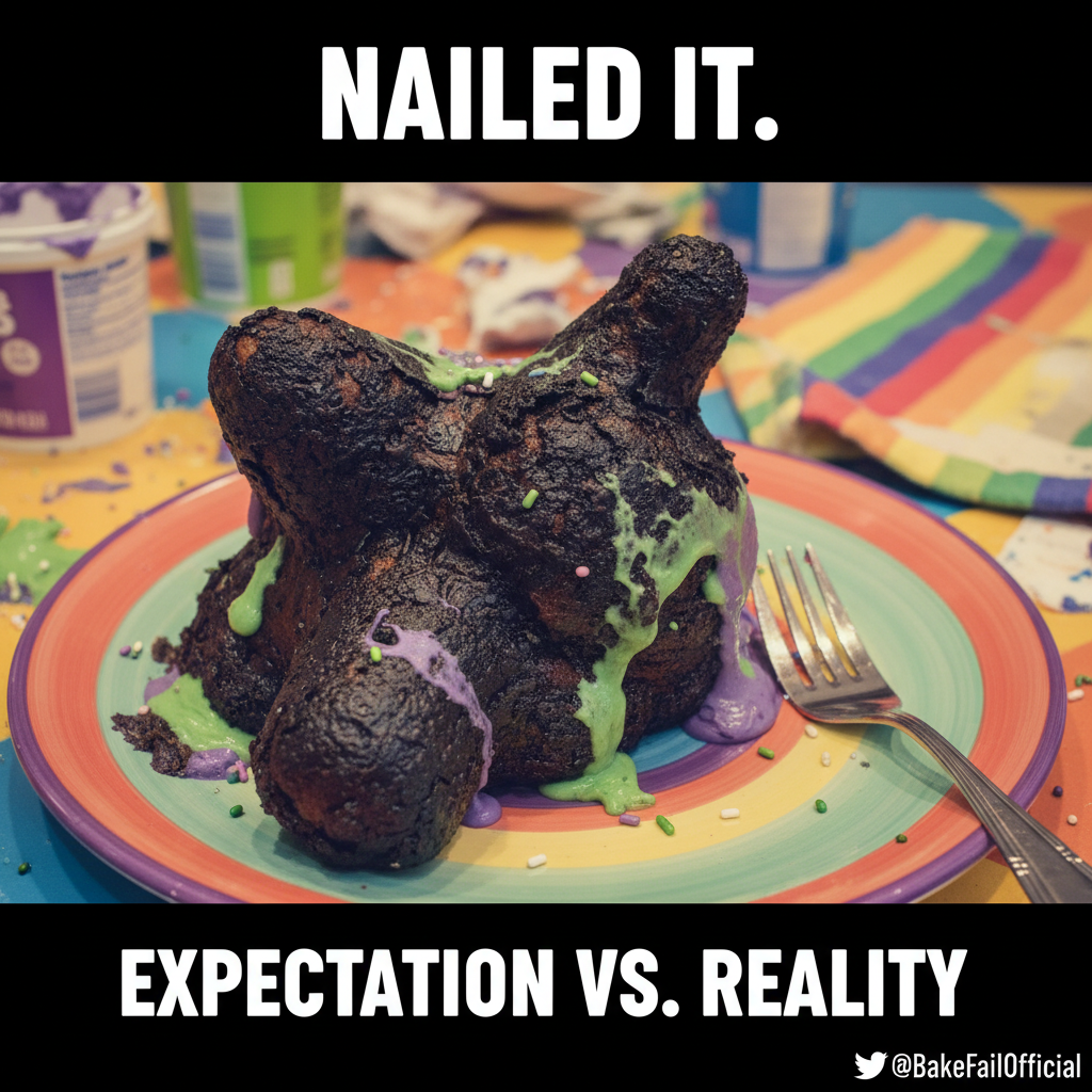 Attempted to make a fancy cake. It looks like a deflated alien. Still tasted good though!