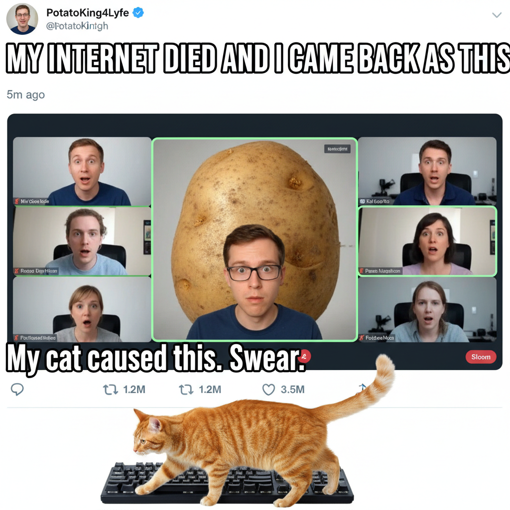 My cat just walked across my keyboard during a Zoom meeting and changed my background to a potato.