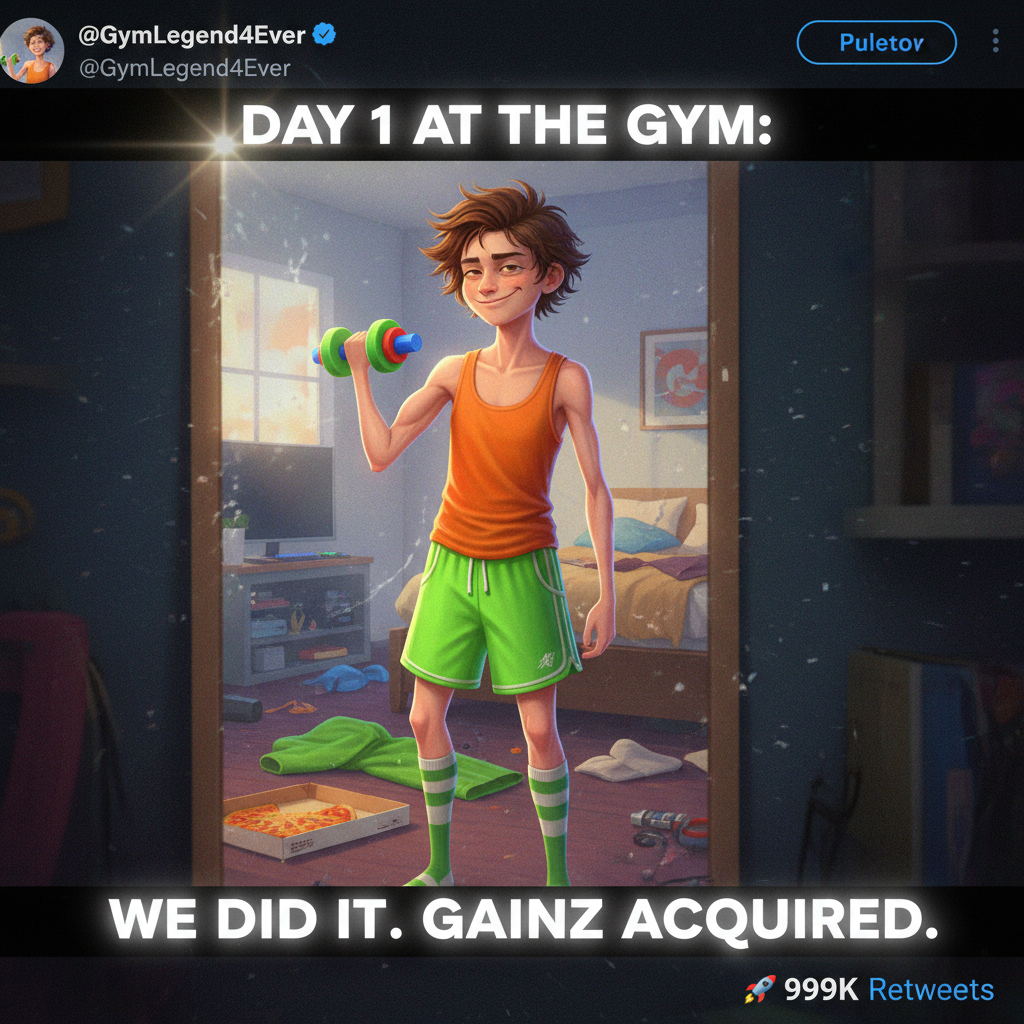 Went to the gym, did 3 reps, took a selfie, left. Peak performance.