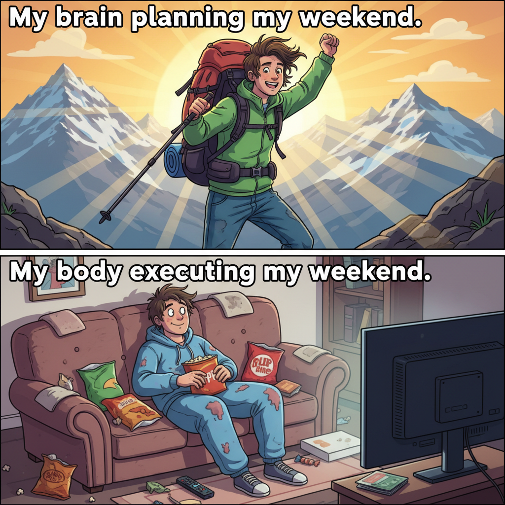 My weekend plans vs. my actual weekend reality