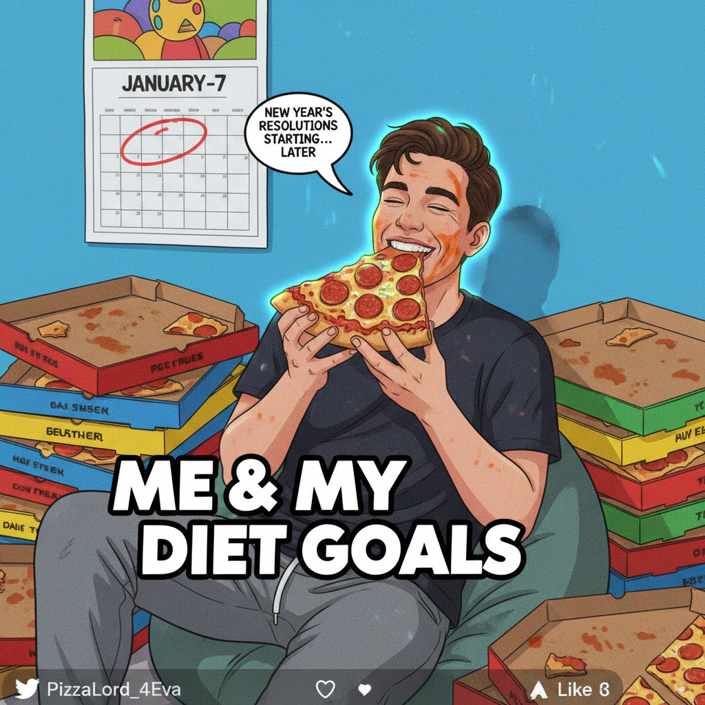 My New Year's resolution was to get fit. I'm currently on my 5th pizza.