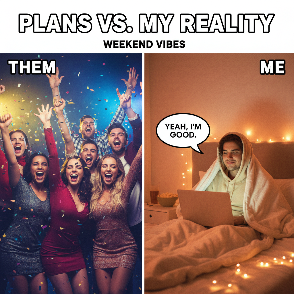 Extroverts: 'Let's go out!' Introverts: *already in bed by 8 PM, pretending to be asleep*