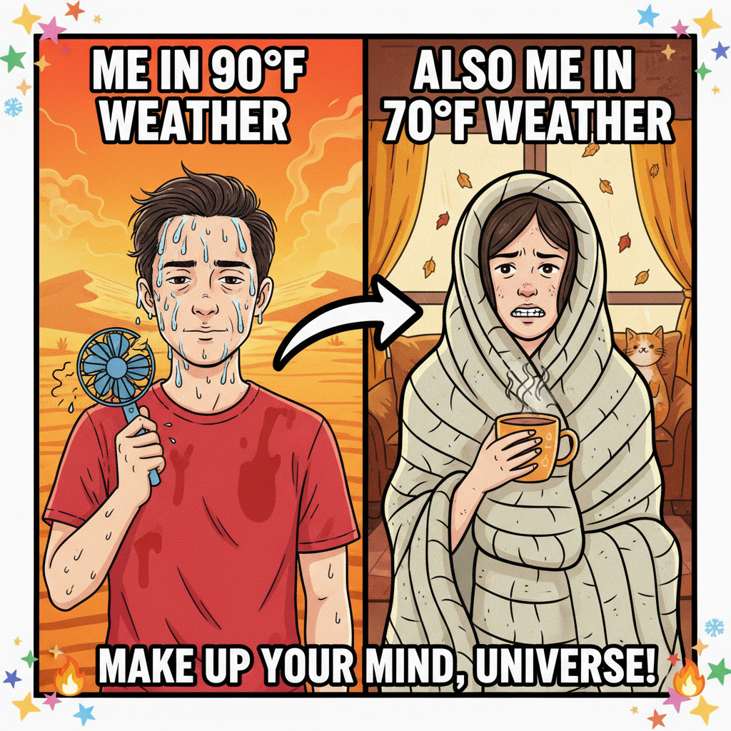 It's 100°F and humid here, but someone in Canada just complained about 'chilly' 50°F. Pick a struggle, people!