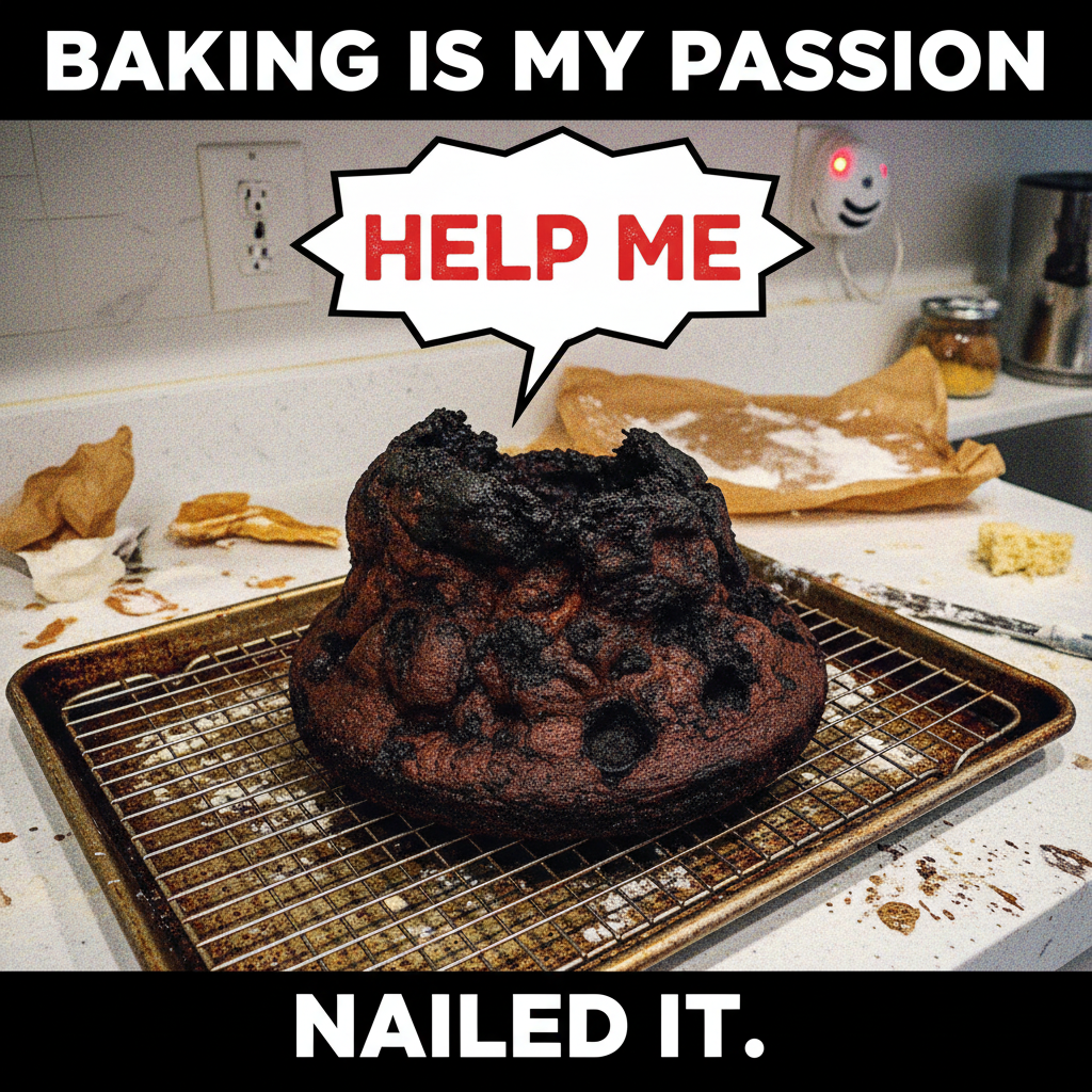 I tried to make a cake from scratch. It now looks like a science experiment gone wrong. Send pizza.