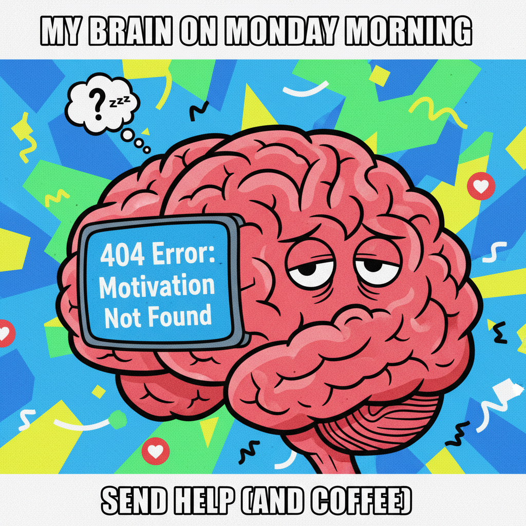My brain on Monday morning: 'Error 404: Motivation Not Found.'