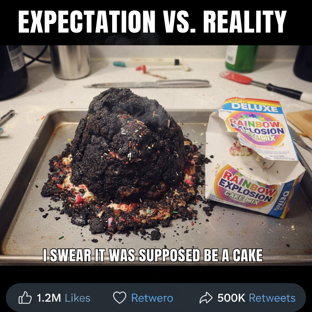 I tried to make a cake. It looks like a science experiment gone wrong.