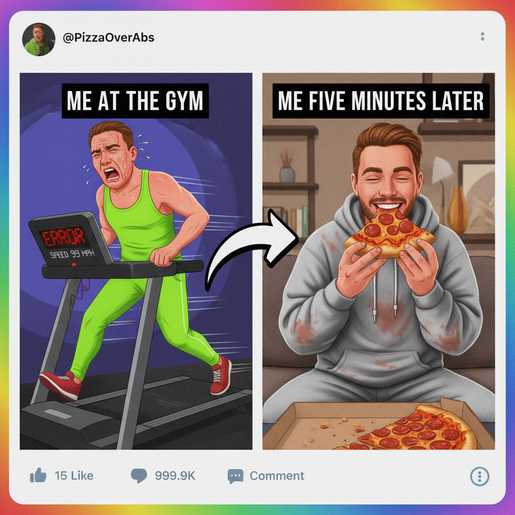 Me at the gym vs. me seeing a pizza: One is a struggle, the other is destiny.