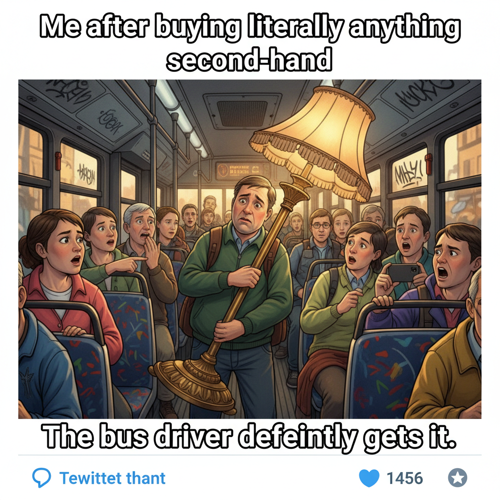 Just saw a guy bring a full-sized lamp onto the bus. Peak public transport energy.