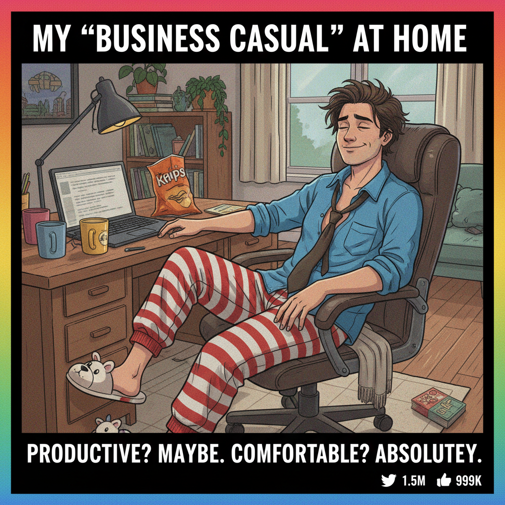 My WFH uniform is 50% pajamas, 50% existential dread. 100% comfy.