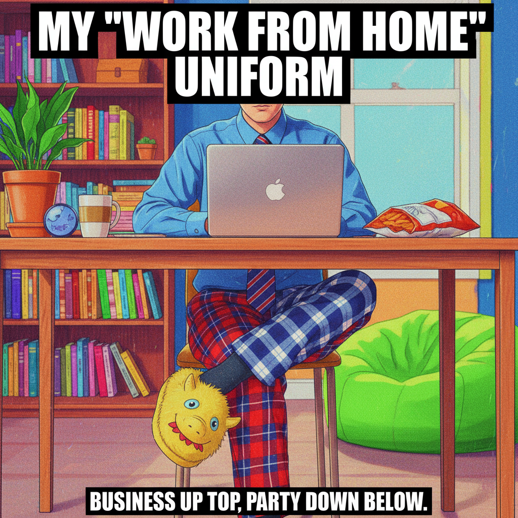 My WFH uniform is 50% pajamas, 50% 'I might have a video call'.