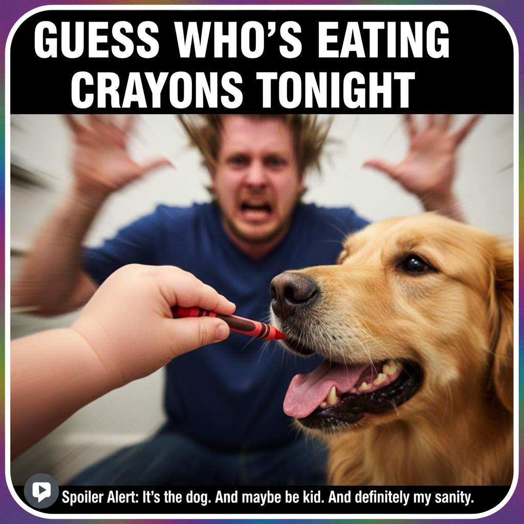 Just found my toddler trying to feed the dog a crayon. Send help. And wine. #Parenting