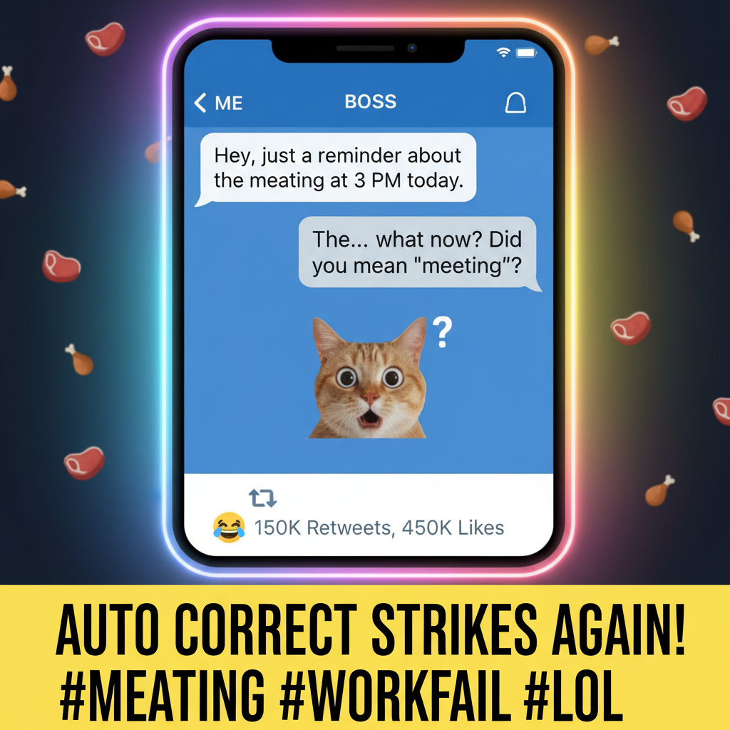Autocorrect changed 'meeting' to 'meating.' My boss thinks I'm inviting them to a BBQ. 🤦‍♀️