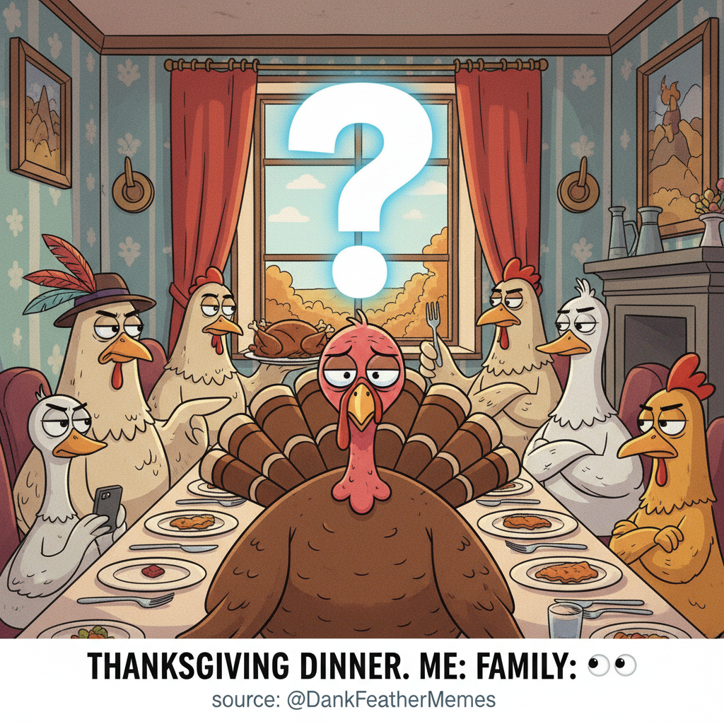 Holiday dinner: 'So, any *updates* on your life choices?' Me: *chokes on cranberry sauce*