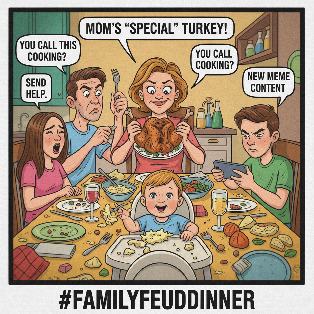 Holiday dinner: where family drama is the main course and passive aggression is dessert.