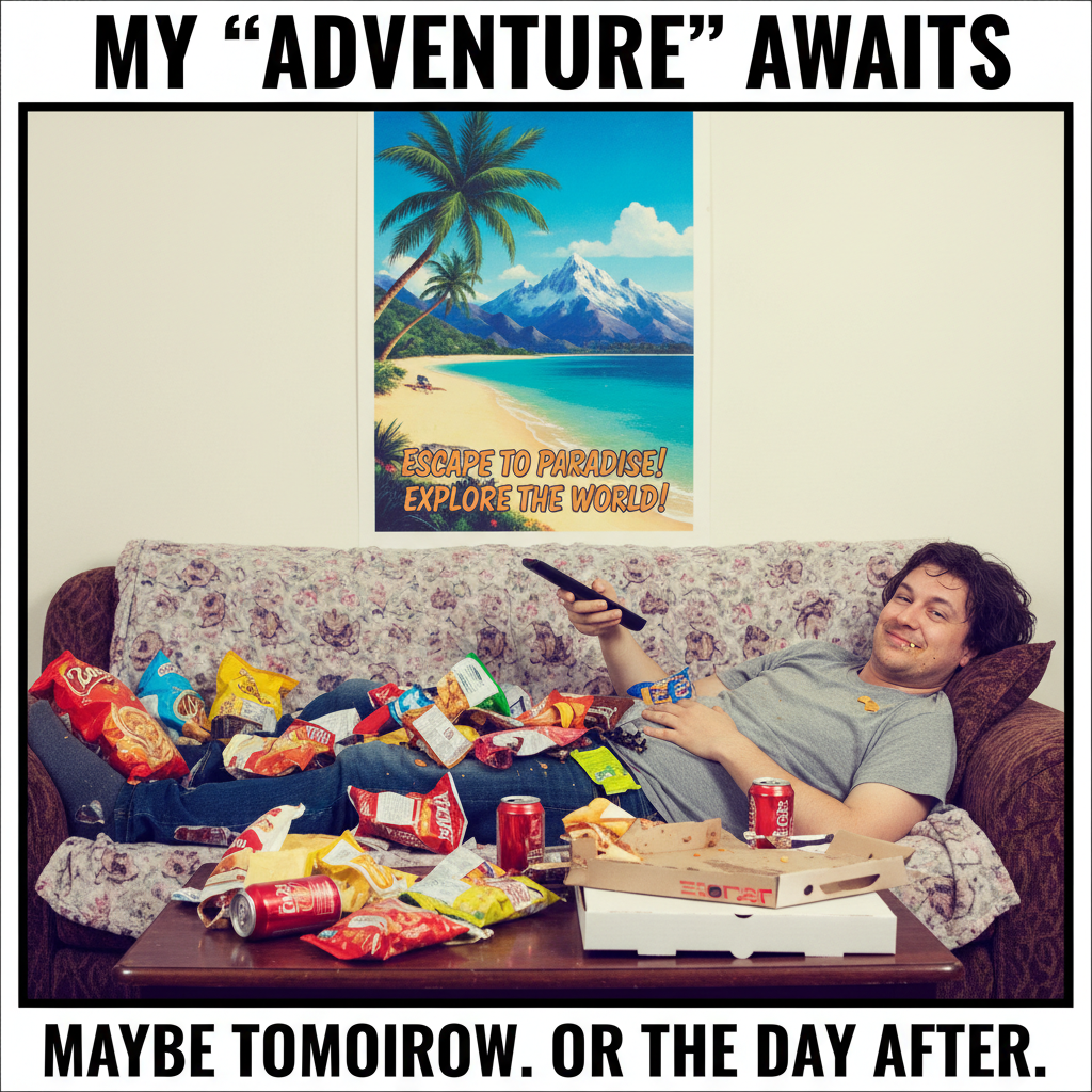 My 'weekend getaway' usually means the fridge is more than 5 steps away.