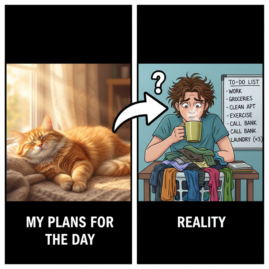 My cat's weekend plans vs. mine. Guess who's winning?