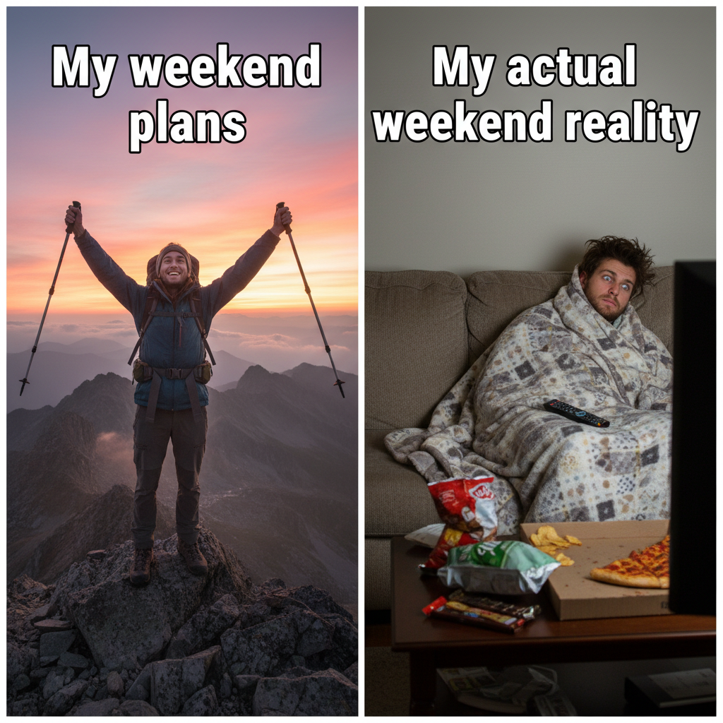 My weekend plans vs. my actual weekend reality