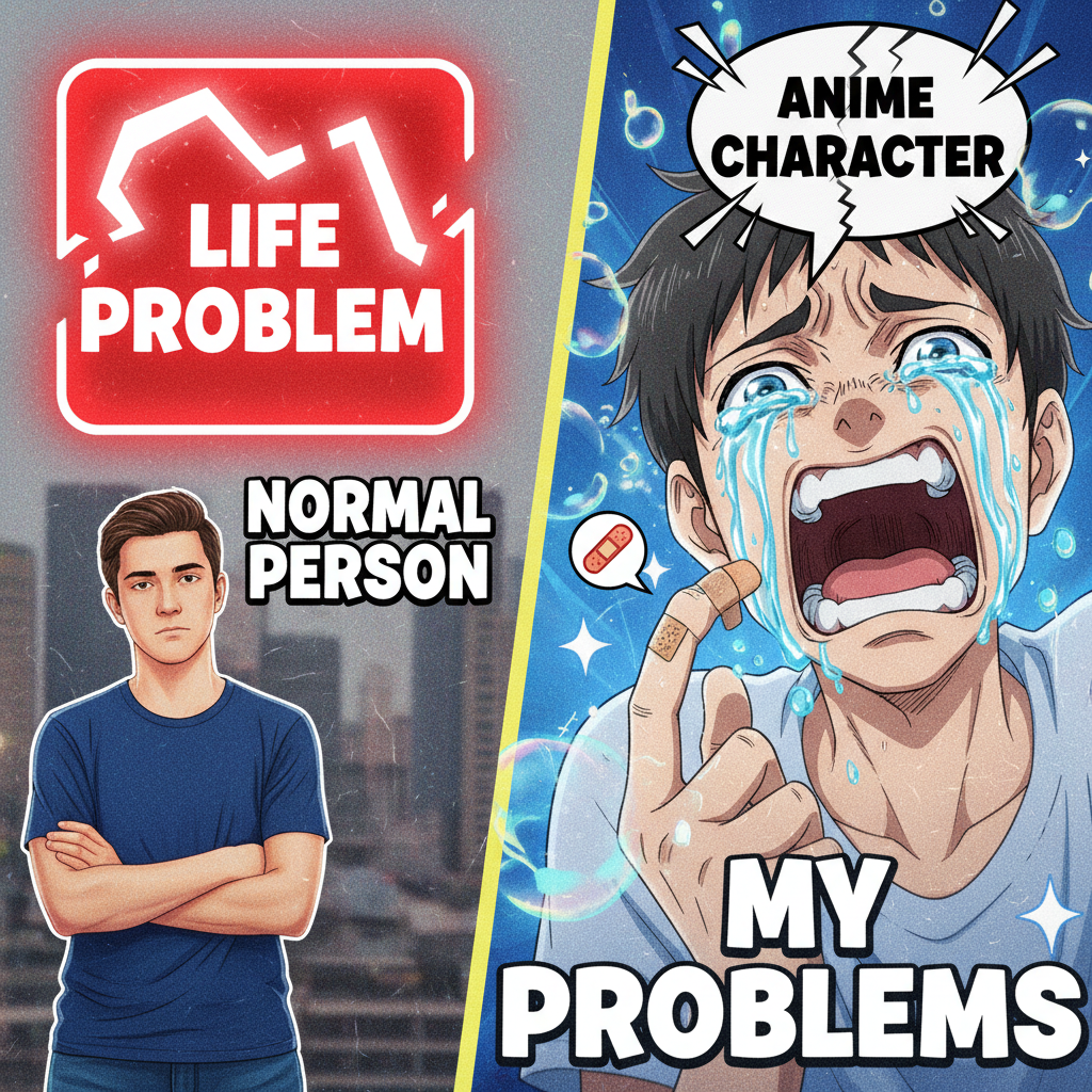 Me reacting to real-life problems vs. anime characters reacting to a papercut.