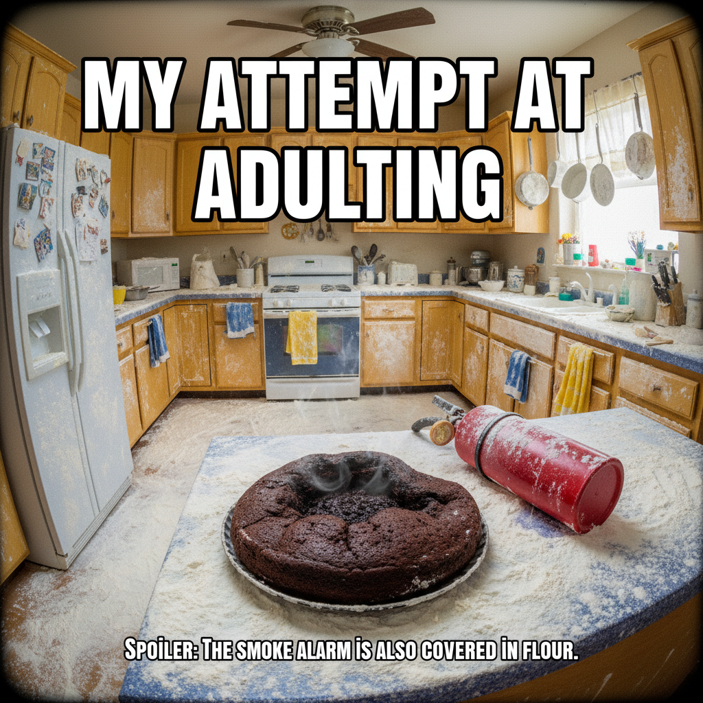 Tried to make a 'simple' cake. Now my kitchen looks like a flour bomb exploded. Send help.