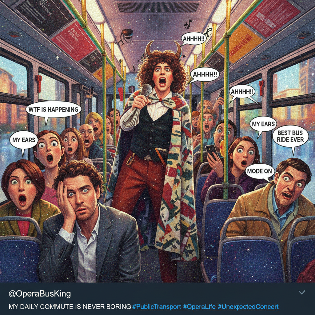 Just witnessed a full-blown opera performance on the bus. My commute is wilder than my life.