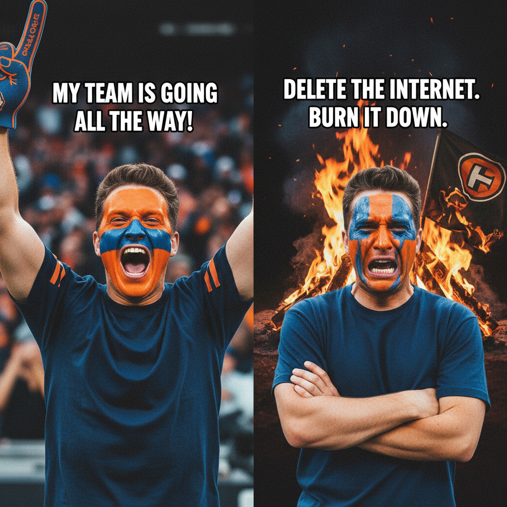 My team won, I'm getting a tattoo. My team lost, I'm burning the city down. Perfectly balanced.