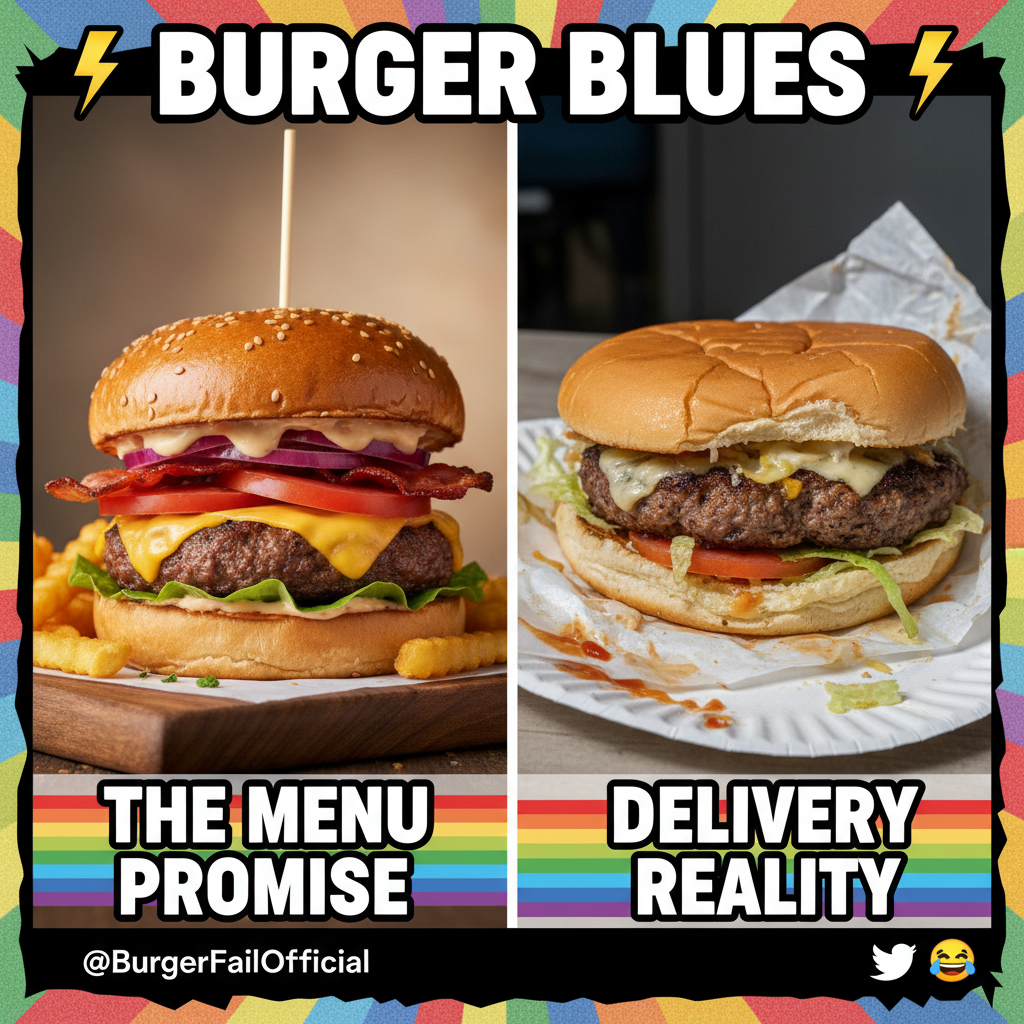 Ordered a 'gourmet burger,' got two patties fighting for their lives in a bun. Expectation vs. Reality is brutal.