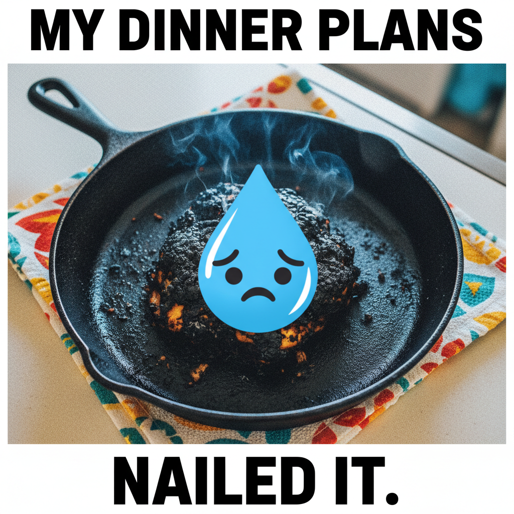 My 'gourmet' dinner turned into a charcoal briquette. Send help & pizza.