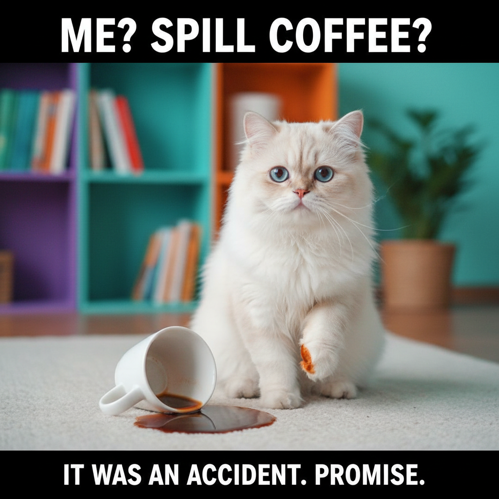 My cat just knocked over my coffee. Again. But look at that face! Can't even be mad.