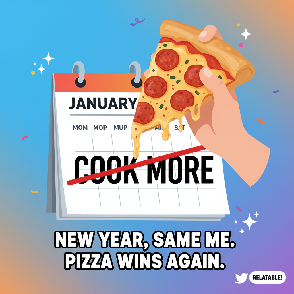 My New Year's Resolution was to cook more. I ordered pizza tonight. Progress, not perfection. 🍕