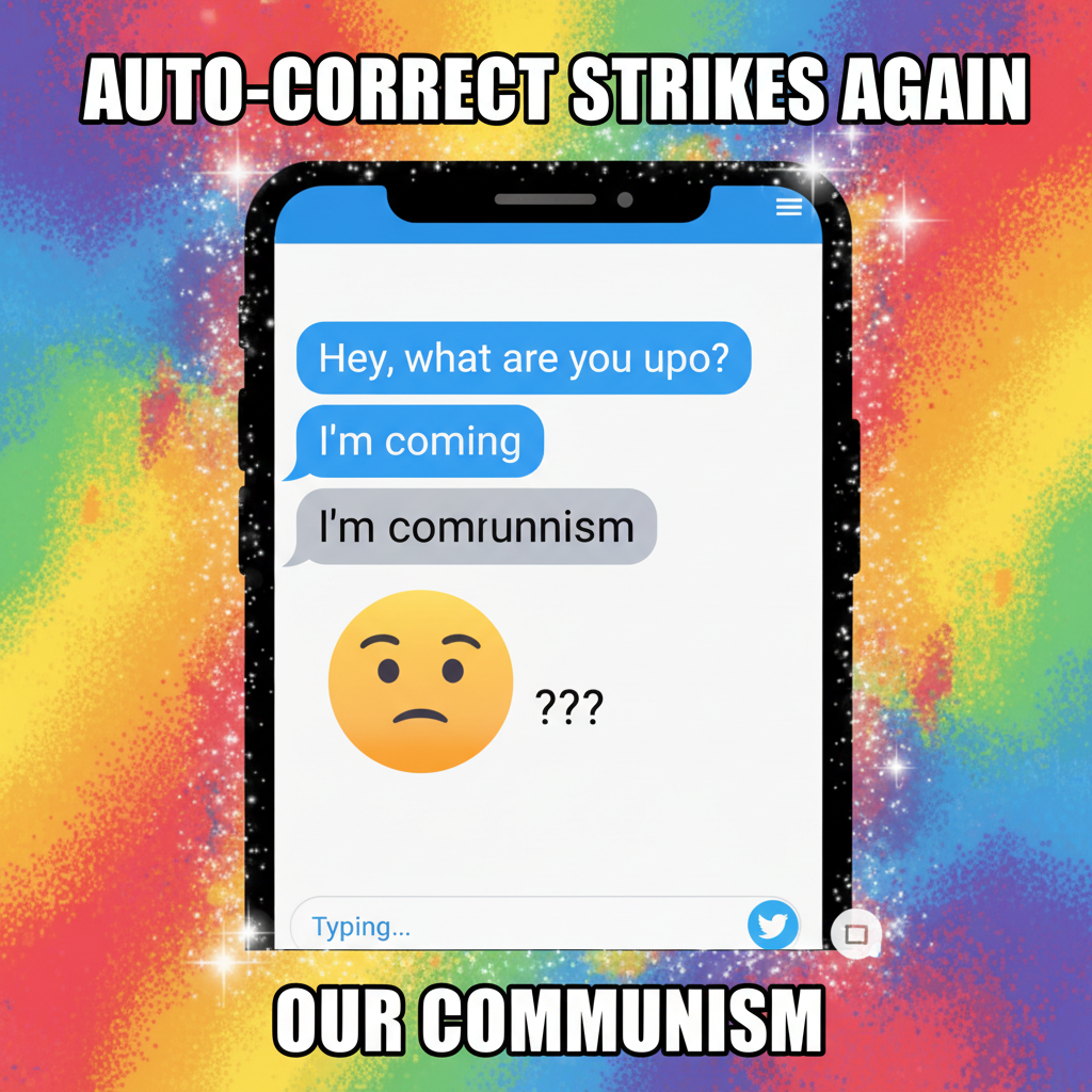 Autocorrect changed 'I'm coming' to 'I'm communism.' My boss is now very confused.