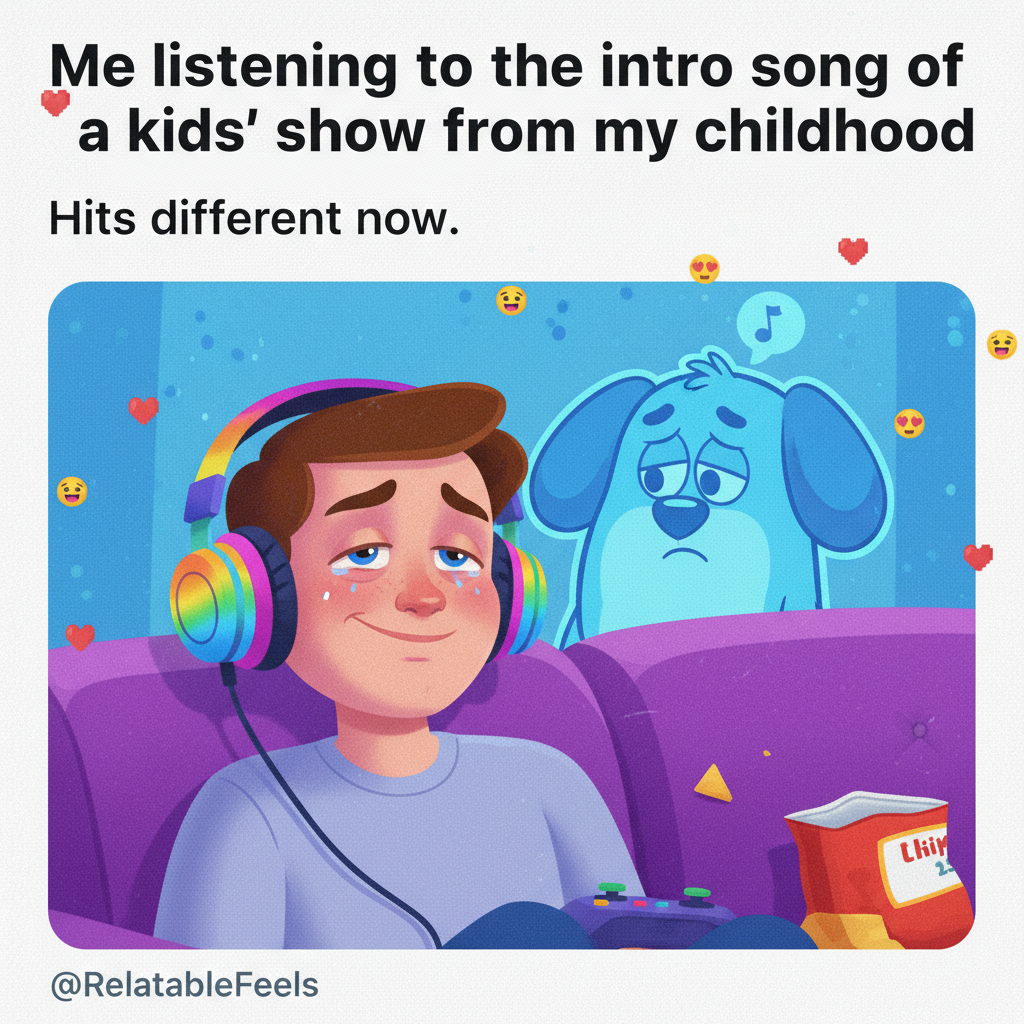 Hearing that one song from your childhood cartoon theme song just hits DIFFERENT now.