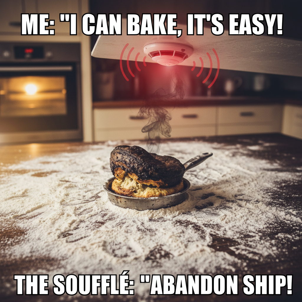 Tried to make a soufflé. Now my kitchen looks like a crime scene. Send pizza.