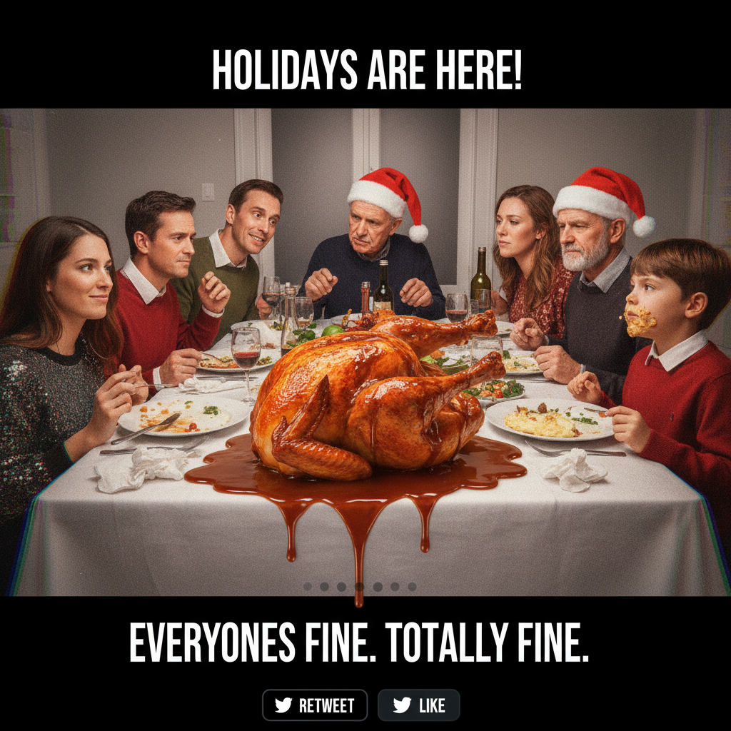 Holiday family dinner: 3 hours of passive aggression, 3 minutes of actual eating. Worth it?