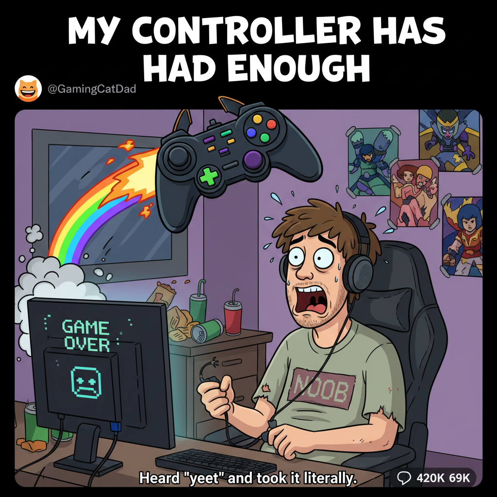 Just lost to a level 1 bot in a fighting game. My controller is now in orbit.