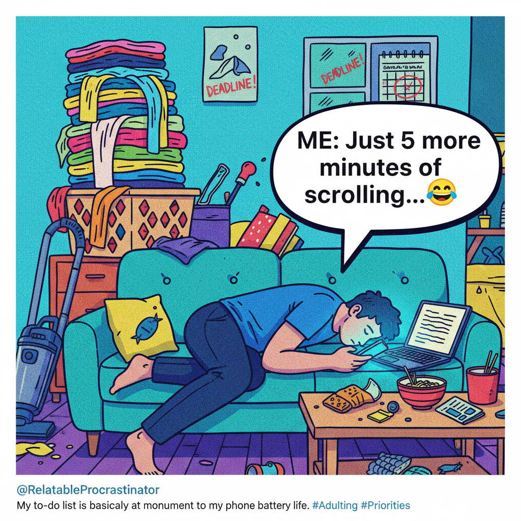 Just spent 3 hours scrolling to avoid my responsibilities. Peak adulting.