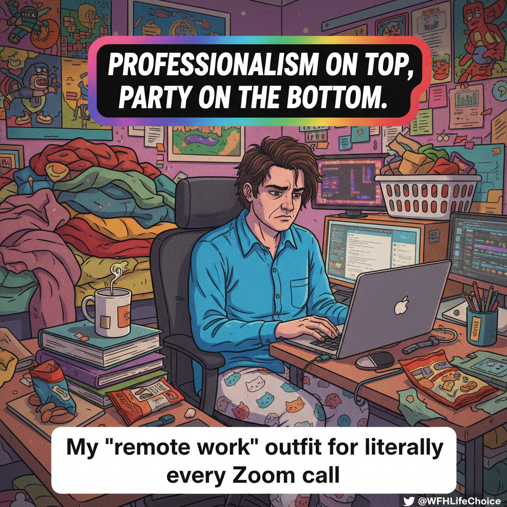 My 'work from home' outfit is 50% pajamas, 50% existential dread. Productivity: 0%.