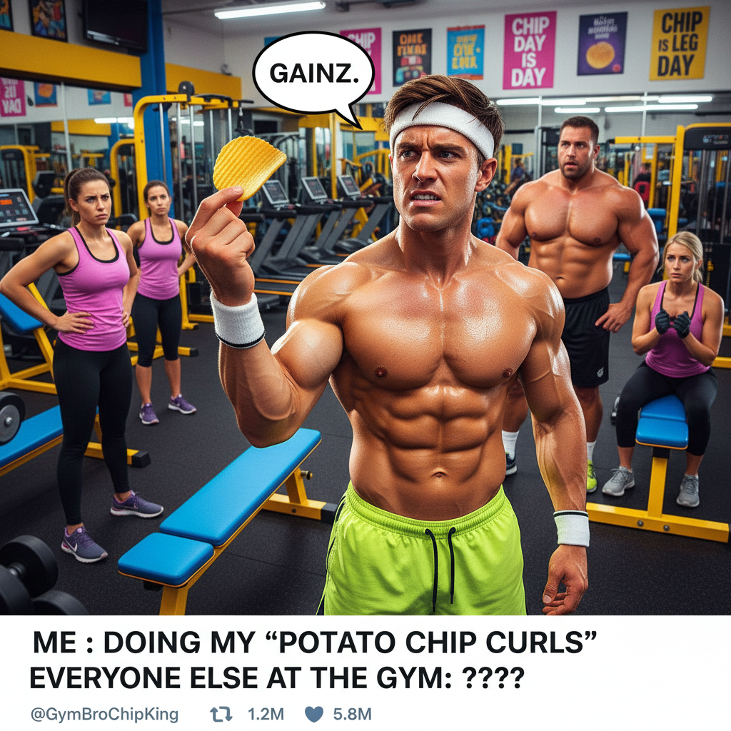 Saw a guy at the gym doing bicep curls with a single potato chip. Peak fitness, honestly.