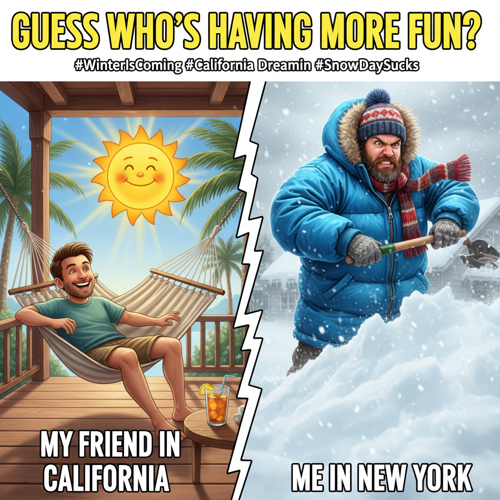 It's 70° and sunny here. Meanwhile, my friend in Canada just shoveled a blizzard off their porch.