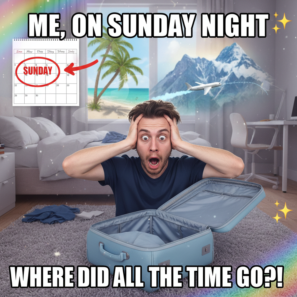 My brain trying to process it's Sunday night and I haven't packed for my imaginary vacation yet