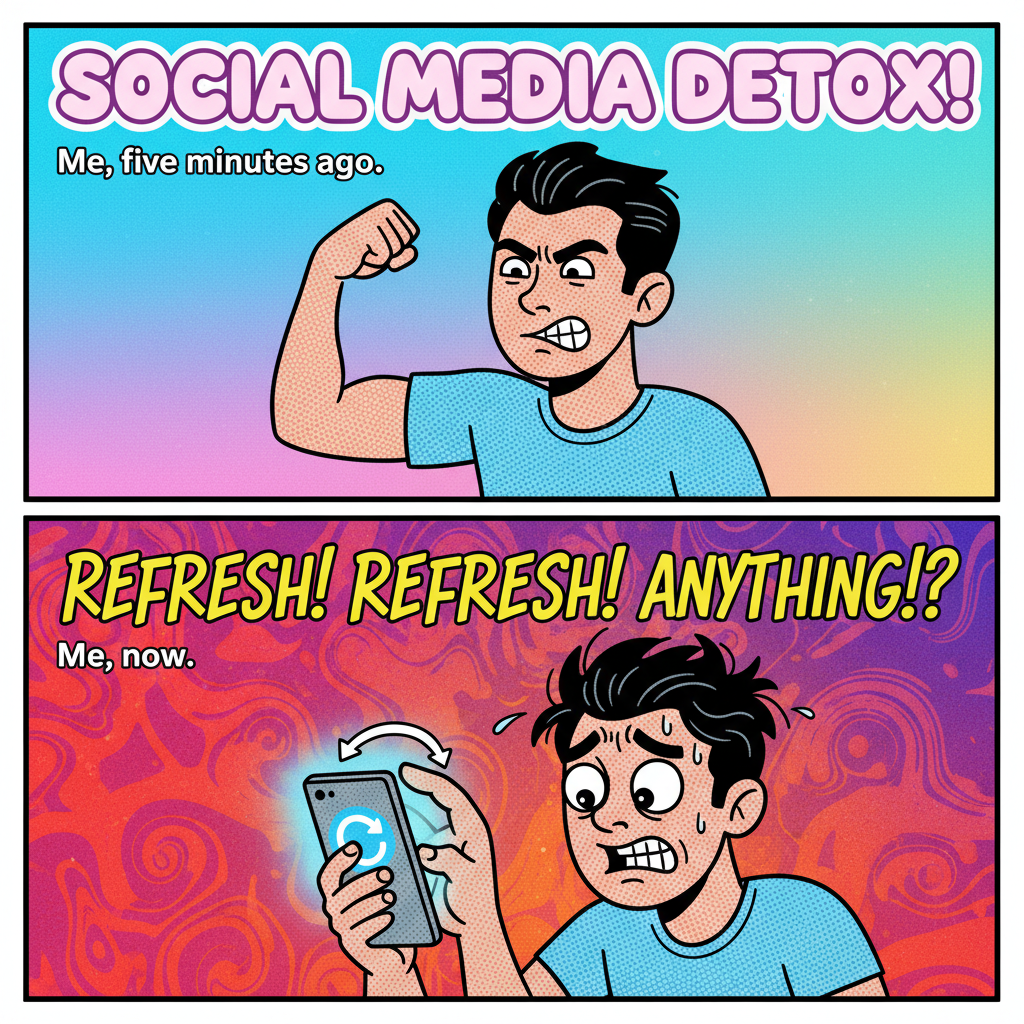 Me: 'I need a social media detox.' Also me: *refreshes feed for the 800th time in 5 minutes*