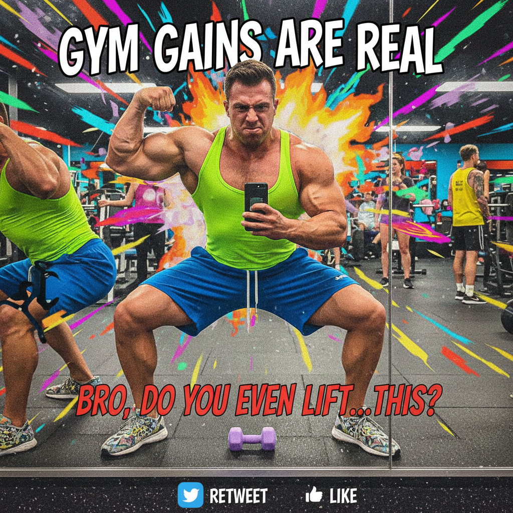 Went to the gym, did 3 reps, took 10 selfies. Pretty sure that counts as a full workout.