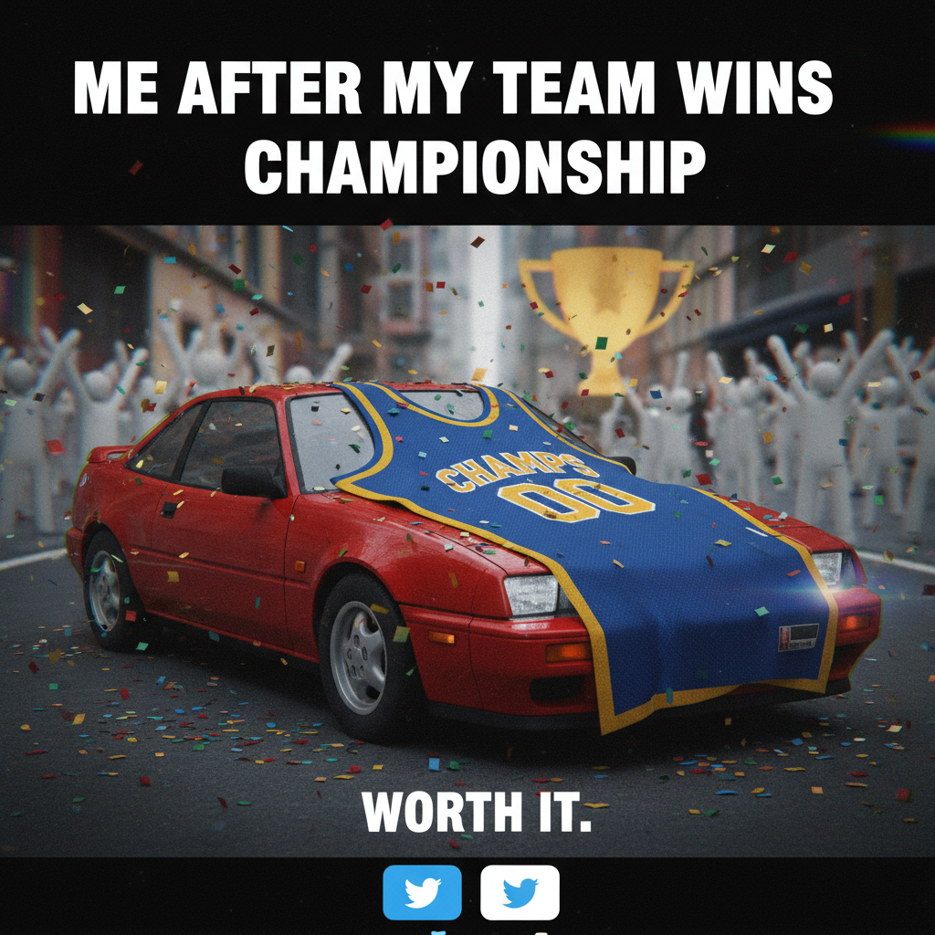 My team won. My neighbor's car is now wearing my jersey. I regret nothing. #SportsTwitter