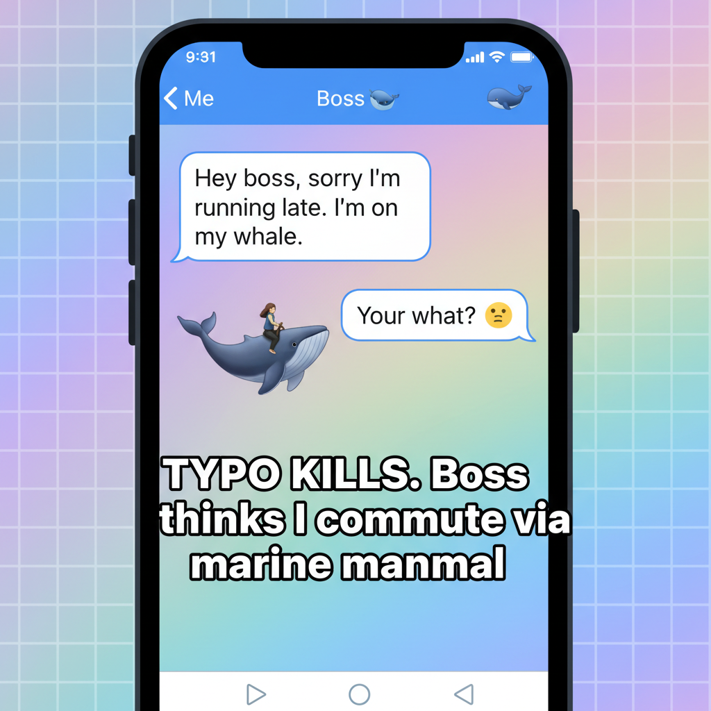 Autocorrect changed 'I'm on my way' to 'I'm on my whale.' My boss is now very confused.