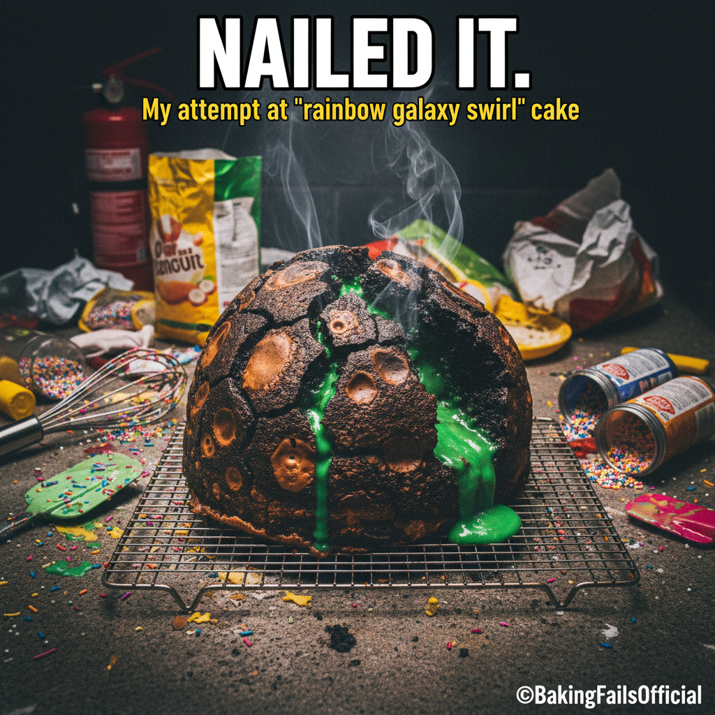 Attempted to make a 'simple' cake. It now looks like a melted alien. Send help (and ice cream).