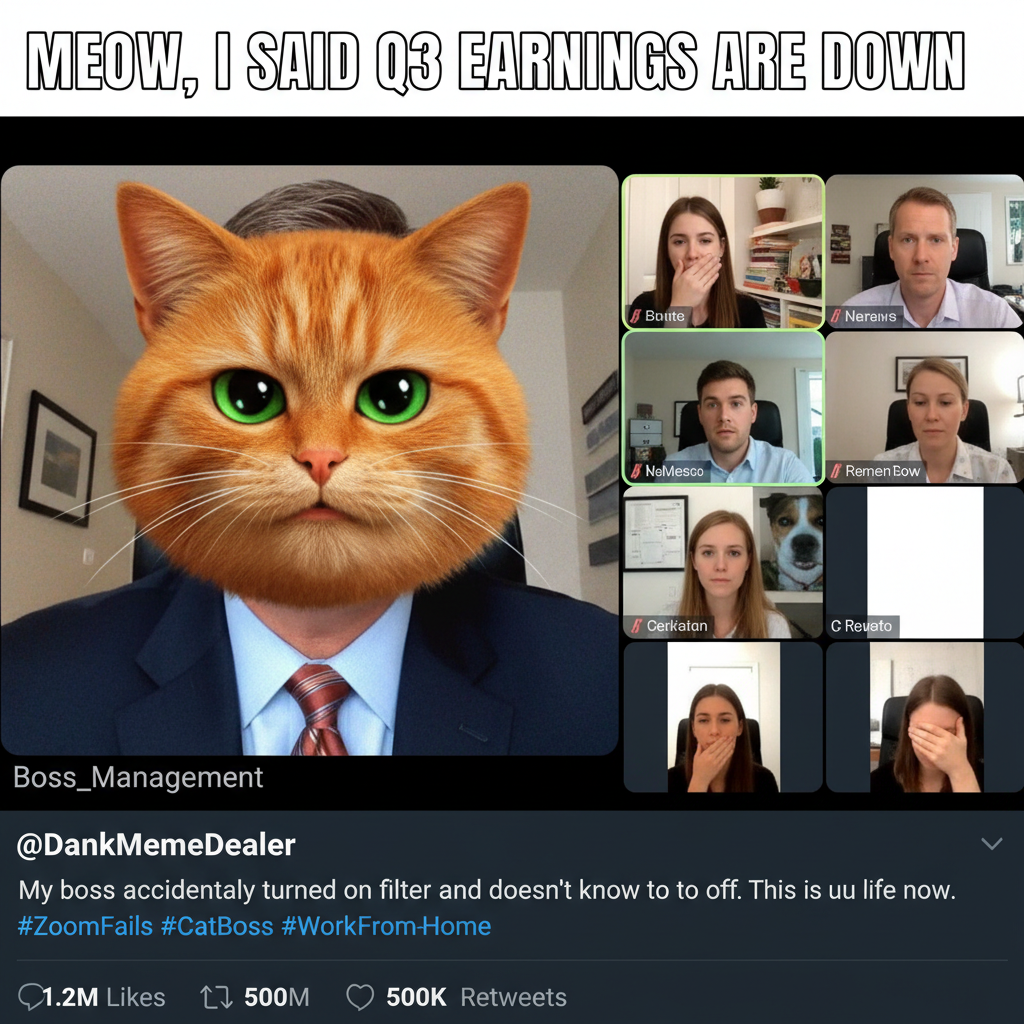 My boss just turned on a cat filter during a board meeting. I can't breathe. 😹 #ZoomLife