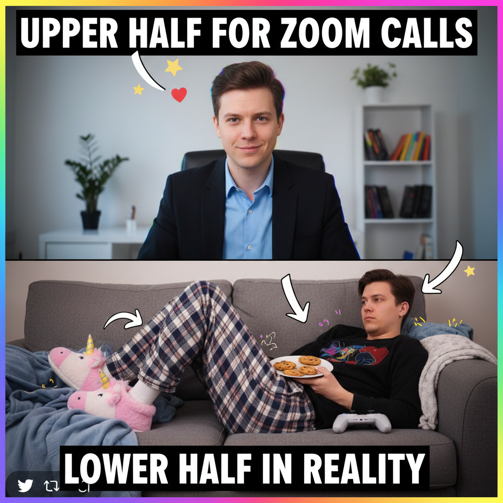 My 'work from home' outfit is 50% professional, 50% pajamas. The struggle is real. #WFH