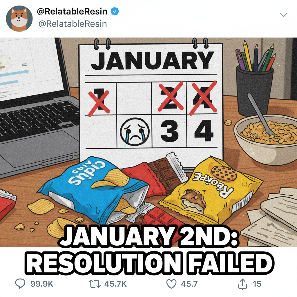 My New Year's resolution lasted until January 2nd. Send snacks. #NewYearNewMe