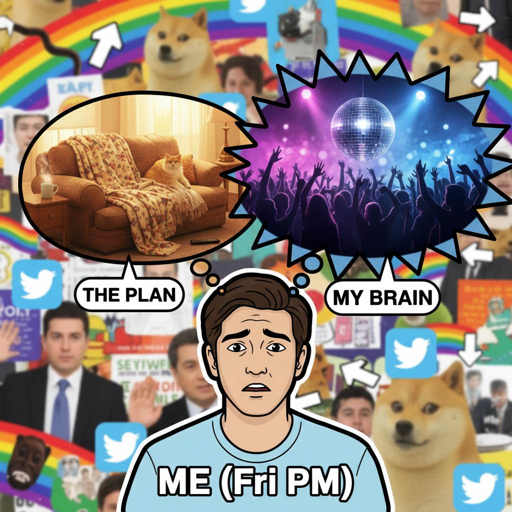 Invited to a party: Introvert's brain says 'no,' Extrovert's brain says 'let's go!' #SocialLife