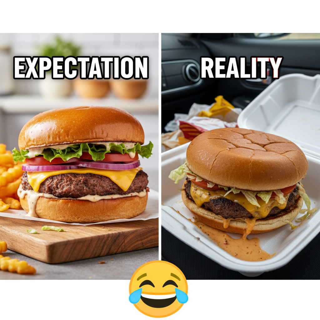 Ordered a gourmet burger. Got something that looks like it lost a fight with a truck. #FoodDelivery